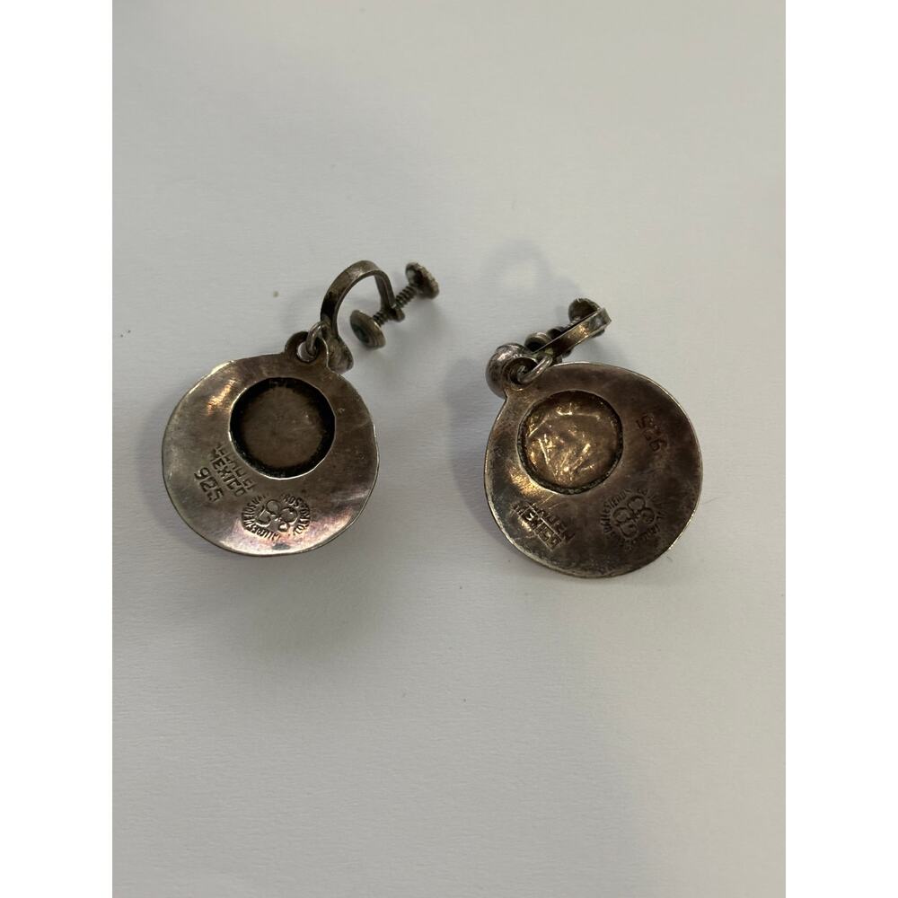 Vintage Los Ballesteros Taxco Mexico Sterling Silver Dangle Earrings Blue Glass - Picture 3 of 4
